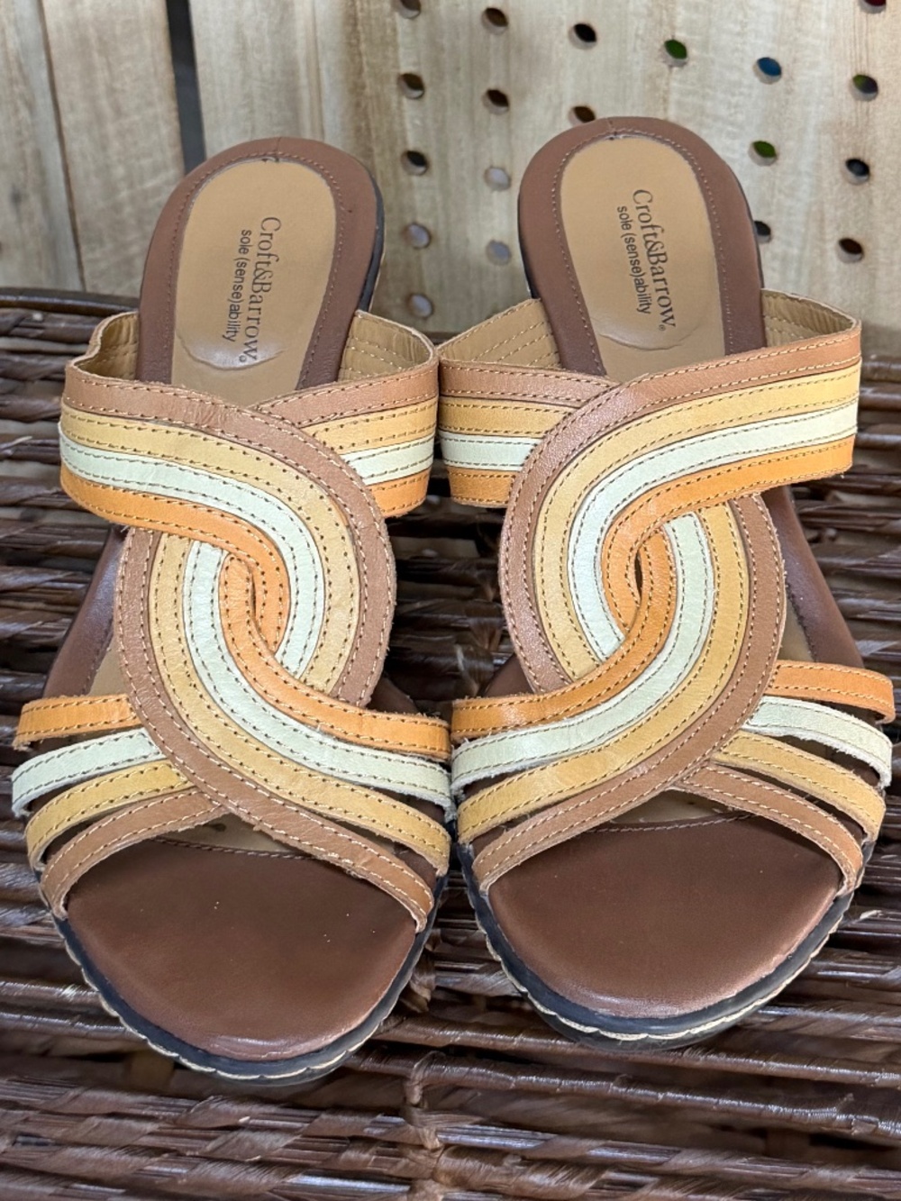 Croft & Barrow Multicolor Strappy Wedge Sandals Boho Retro Size 8